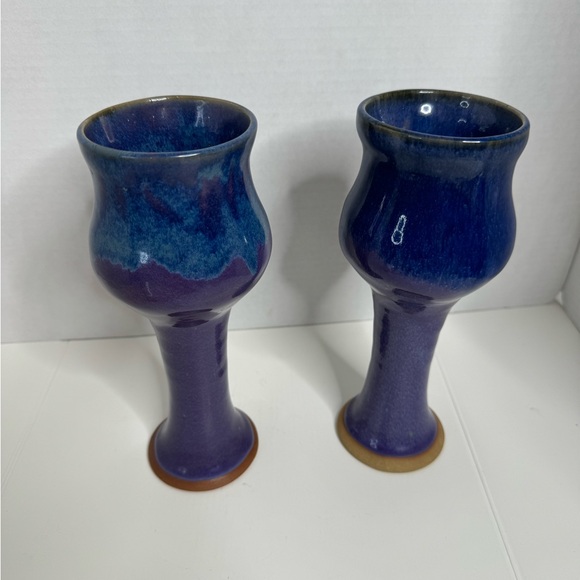 Set of 2 Blue/Purple Renaissance Festival Chalice Stoneware Wine Goblets. - Picture 4 of 4